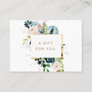 certificat cadeau à la frontière or floral bleu mi