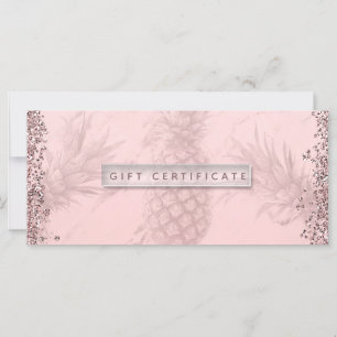 Certificat Cadeau Ananas Paillettes Or Rose Clair