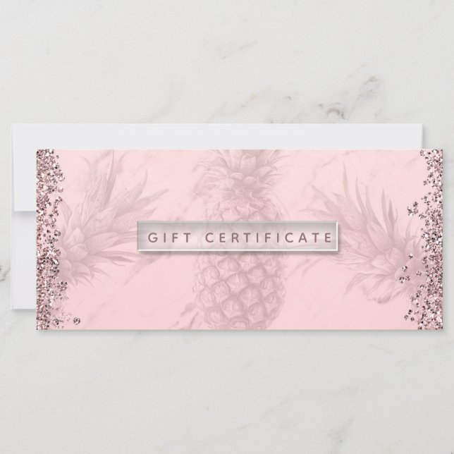 Certificat Cadeau Ananas Paillettes Or Rose Pale (Devant)