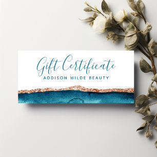 Certificat Cadeau Aquarelle Bleu Vert Et Or