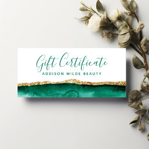 Certificat Cadeau Aquarelle Vert Émeraude Et Or