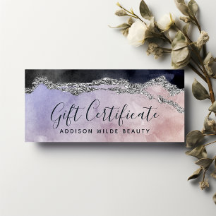 Certificat Cadeau Argent Noir Violet Aquarelle