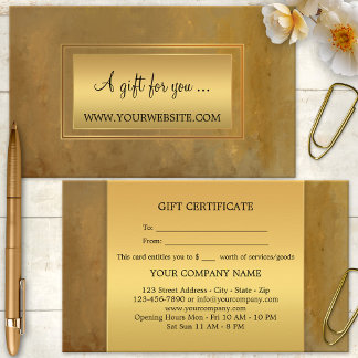 Certificat Cadeau Artistique Doré Élégant