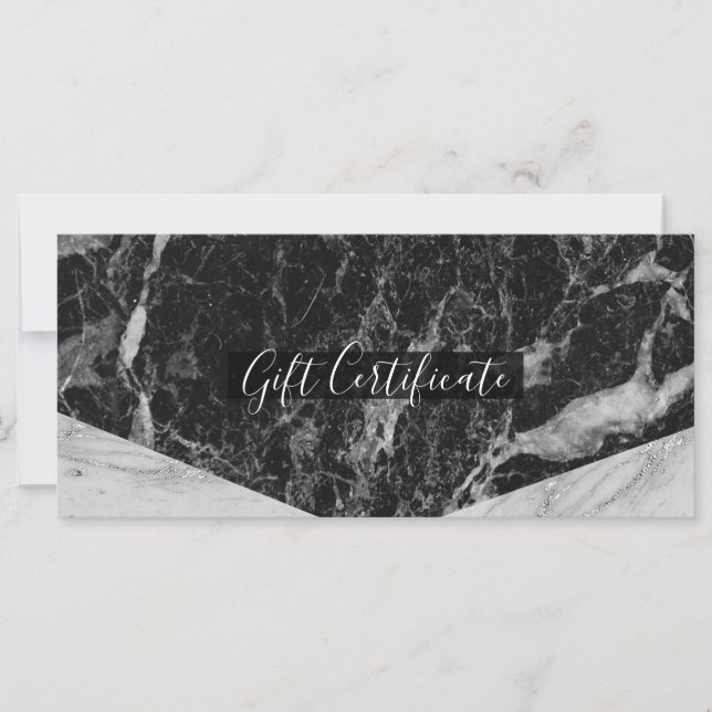 Certificat cadeau Black White & Silver Marble Glam (Devant)