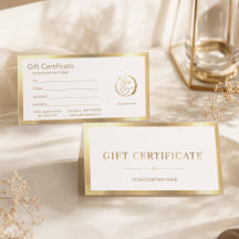 Certificat Cadeau Blanc Élégant & Faux Or Feuille
