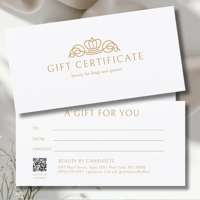 Certificat Cadeau Blanc Salon Couronne Élégante (Elegant Crown Salon White Gift Certificate)