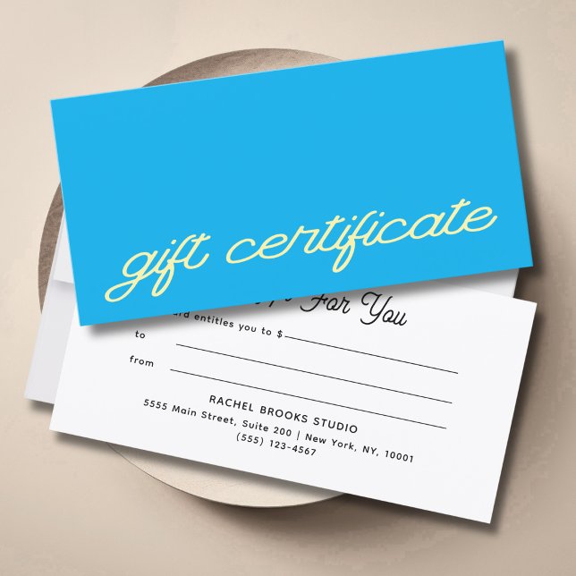 Certificat Cadeau Bleu Script Moderne (Modern Script Blue Gift Certificate)