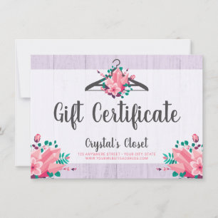 Certificat cadeau Boho Floral Vêtements penderie
