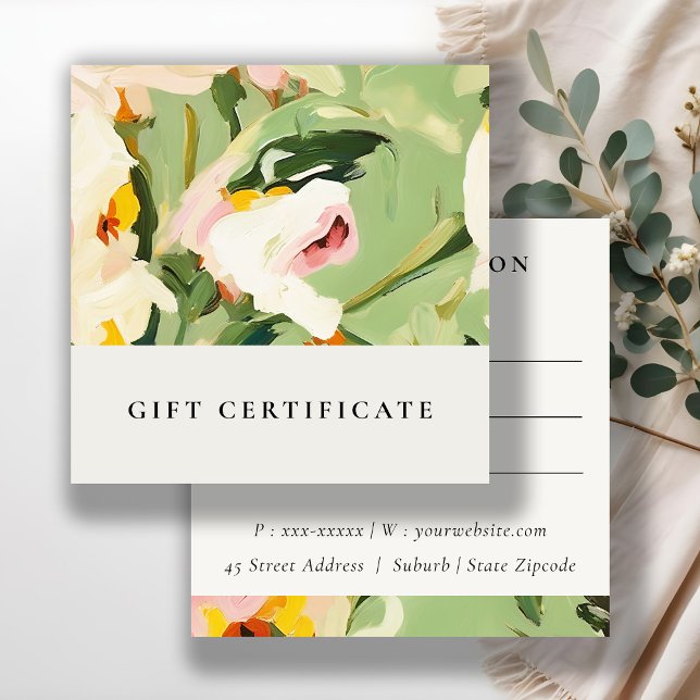 Certificat cadeau Boho vert rose peint floral (Créateur téléchargé)