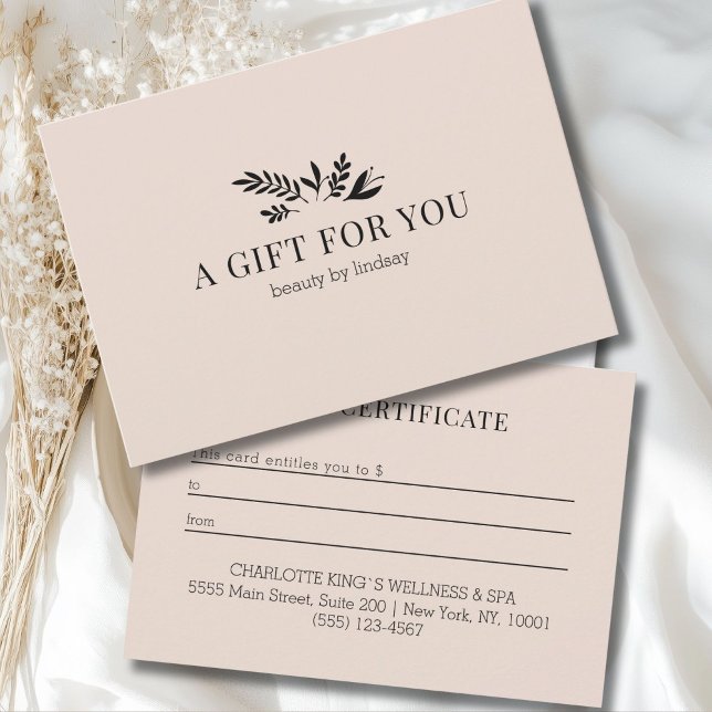Certificat Cadeau Botanique Beige Minimaliste pour (Minimal Beige Botanical Business Gift Certificate)