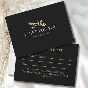 Certificat Cadeau Botanique Noir Minimaliste pour