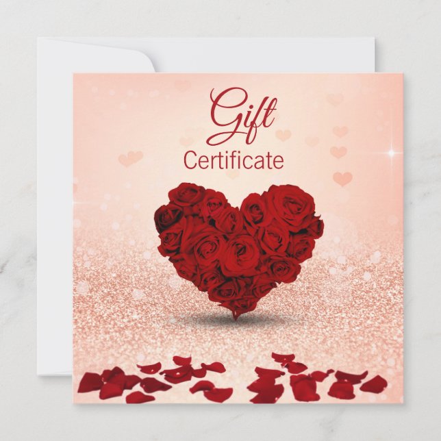 Certificat-cadeau Bouquet de roses en forme de cœu (Devant)