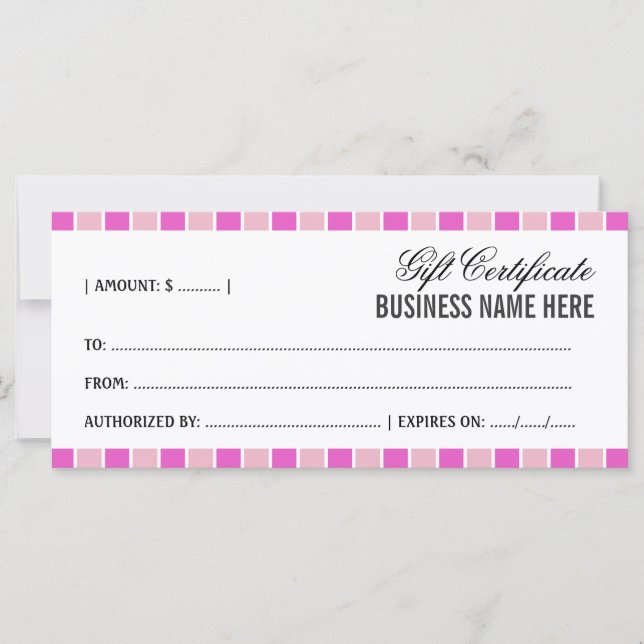 Certificat cadeau Carré rose (Devant)