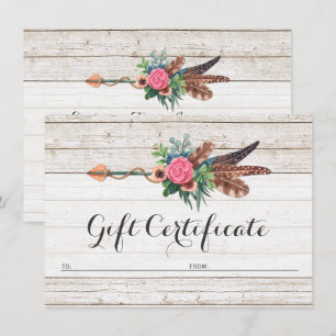 Certificat cadeau Carte Rose en plumes de Bohême