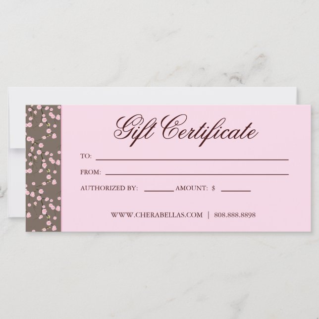 Certificat cadeau Cerisier Fleur Fleur Rose Beige (Devant)