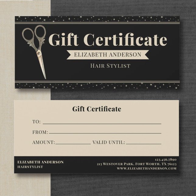Certificat Cadeau Ciseaux Vintage Coiffeur (An elegant vintage scissors hair stylist gift certificate. Personalize it with your information.)