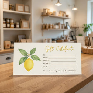 Certificat cadeau citron aquarelle personnalisé