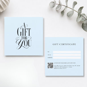 Certificat Cadeau Code QR Bleu Police de Caractère