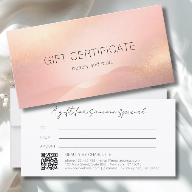 Certificat Cadeau Code QR Dégradé de Teint Doré Ro (Blush Gold Glow Gradient QR Code Gift Certificate)