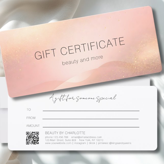 Certificat Cadeau Code QR Dégradé de Teinte Dorée  (Blush Gold Glow Gradient QR Code Gift Certificate)