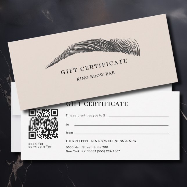 Certificat Cadeau Code QR du Salon de Sourcils Min (Minimal Eyebrow Salon QR Code Gift Certificate)