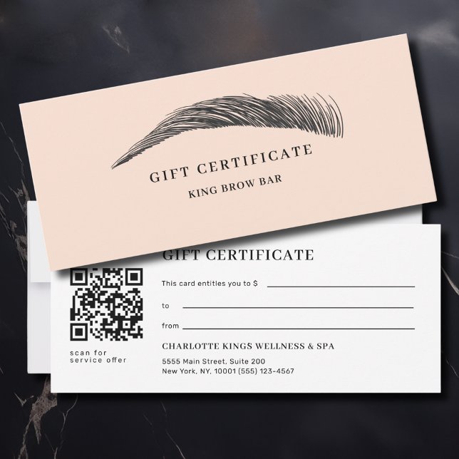 Certificat Cadeau Code QR du Salon de Sourcils Min (Minimal Eyebrow Salon QR Code Gift Certificate)