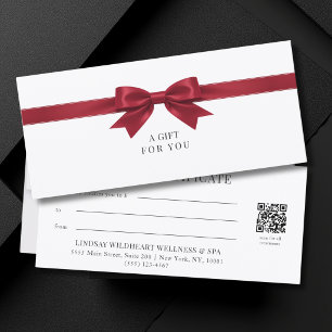 Certificat Cadeau Code QR Élégant à Ruban Blanc