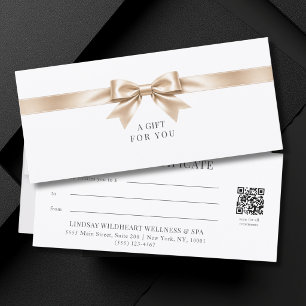 Certificat Cadeau Code QR Élégant avec Ruban Blanc