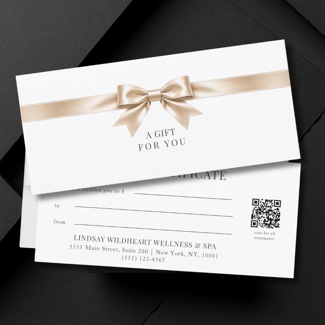 Certificat Cadeau Code QR Élégant avec Ruban Blanc (Elegant White Bow QR Code Gift Certificate)