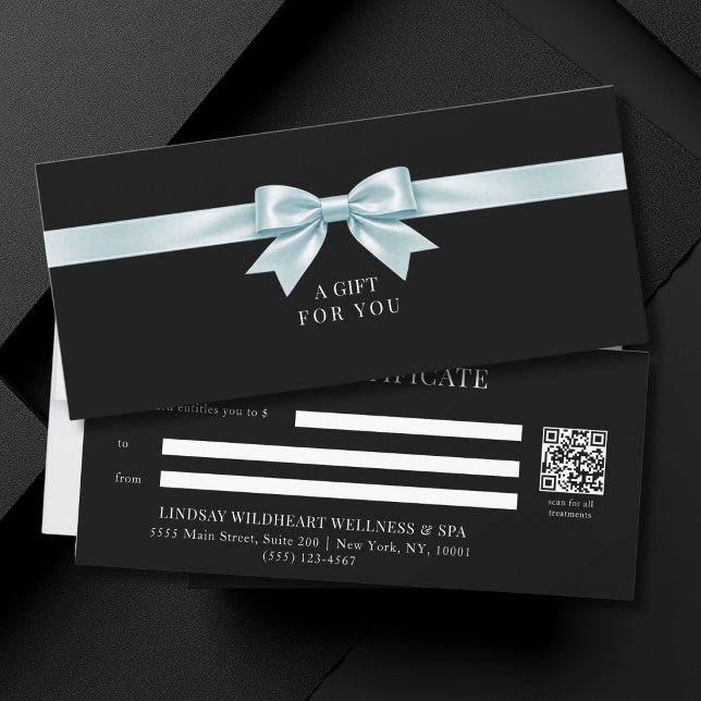 Certificat Cadeau Code QR Élégant avec Ruban Noir (Elegant Black Bow QR Code Gift Certificate)