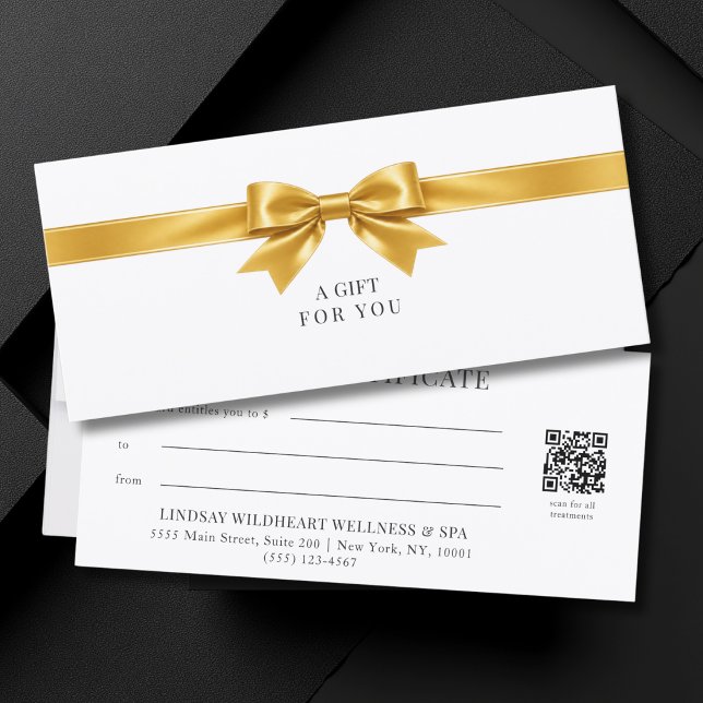 Certificat Cadeau Code QR Élégant Ruban Blanc (Elegant White Gold Bow QR Code Gift Certificate)