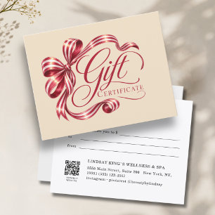 Certificat Cadeau Code QR Élégant Ruban Bourgogne