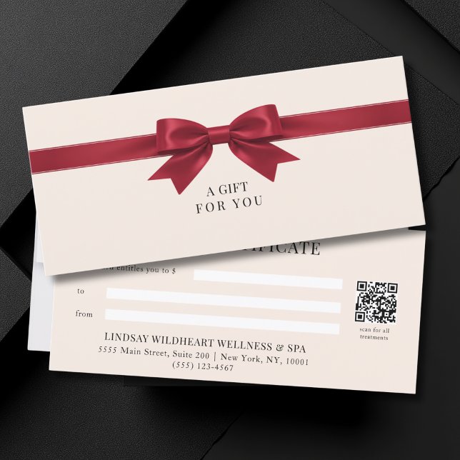 Certificat Cadeau Code QR Élégant Ruban Rouge Beig (Elegant Beige Red Bow QR Code Gift Certificate)