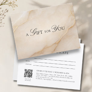 Certificat Cadeau Code QR en Marbre Beige Élégant