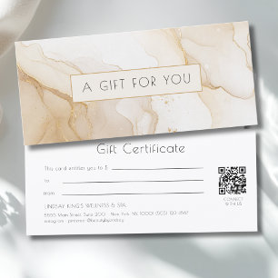 Certificat Cadeau Code QR en Marbre Doré Beige Lux