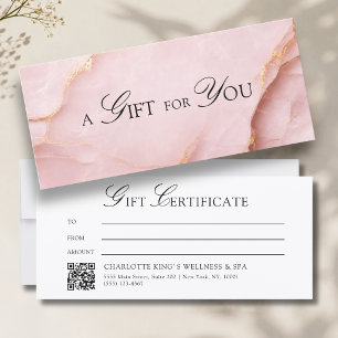 Certificat Cadeau Code QR en Marbre Rose Élégant