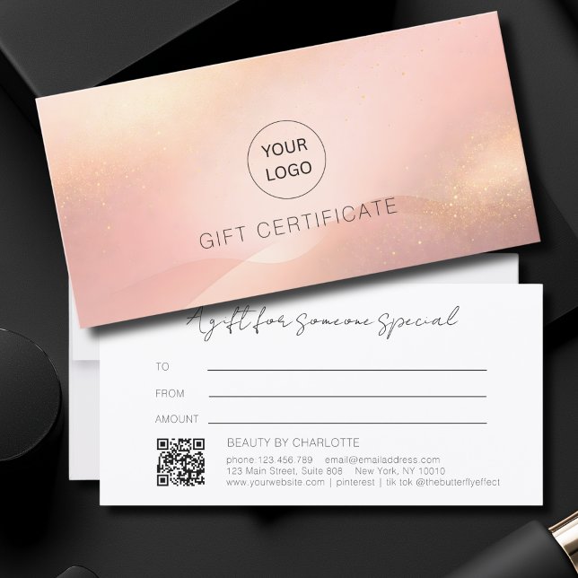 Certificat Cadeau Code QR Logo Blush Gold Glow (Blush Gold Glow Logo QR Code Gift Certificate)