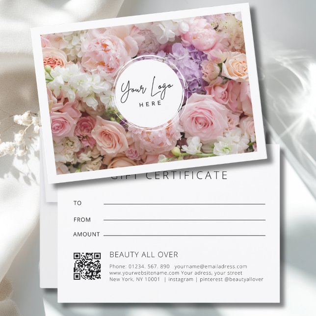 Certificat Cadeau Code QR Logo Floral Moderne (Modern Floral Logo QR Code Gift Certificate)