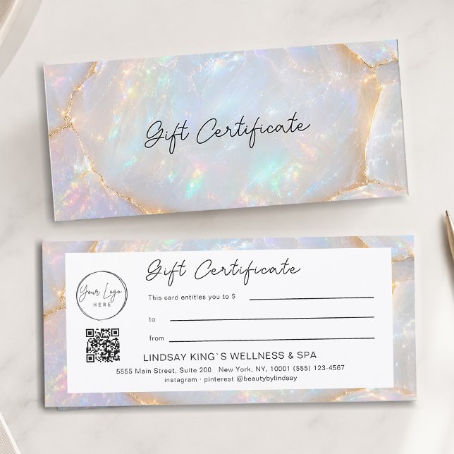 Certificat Cadeau Code QR Logo Opale Luxe (Luxury Opal QR Code Logo Gift Certificate)