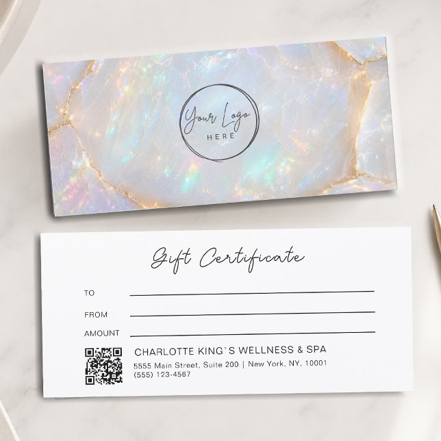 Certificat Cadeau Code QR Logo Opale Luxe (Luxury Opal Logo QR Code Gift Certificate)