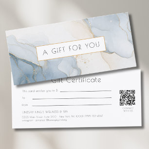 Certificat Cadeau Code QR Marbre Bleu Or Luxe