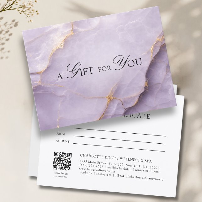 Certificat Cadeau Code QR Marbre Violet Élégant (A Gift for You! Violet Gold Marble QR Code Gift Certificate)