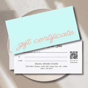 Certificat Cadeau Code QR Moderne de Style Mint