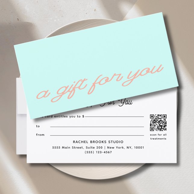 Certificat Cadeau Code QR Moderne de Style Mint (Modern Script Mint QR Code Gift Certificate)