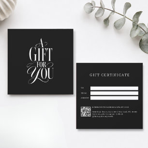 Certificat Cadeau Code QR Noir Police de Caractère