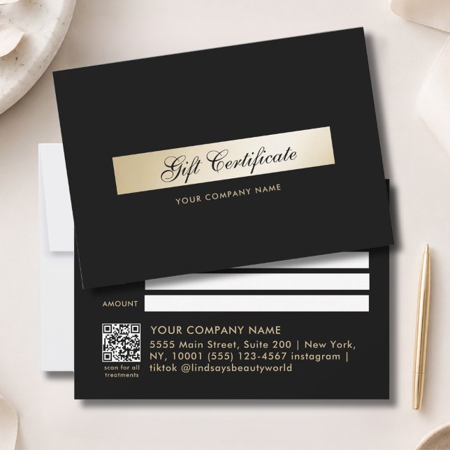 Certificat Cadeau Code QR Or Noir Élégant (Elegant Black Gold QR Code Gift Certficate)
