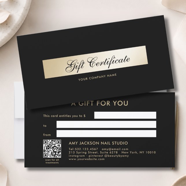 Certificat Cadeau Code QR Or Noir Élégant (Elegant Black Gold QR Code Gift Certificate)