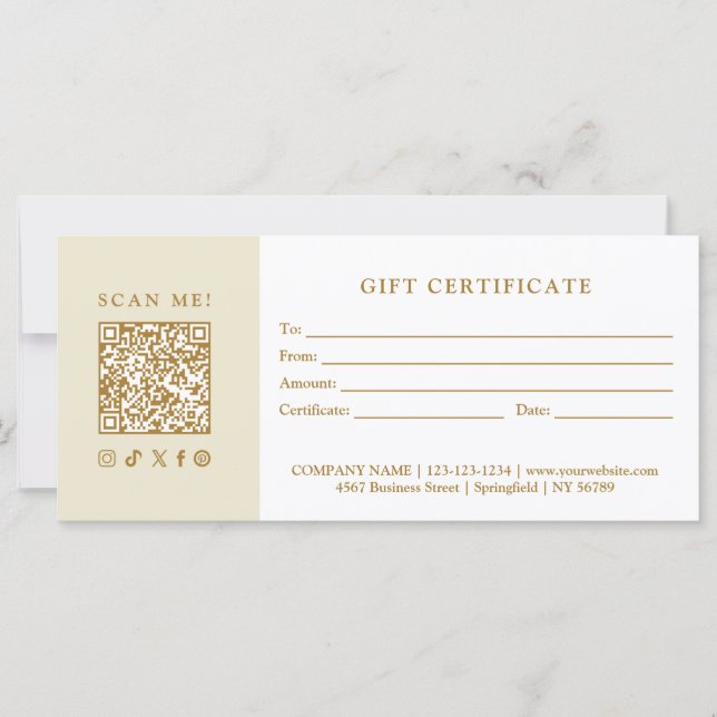 Certificat Cadeau Code QR pour Entreprise Simple M (Devant)