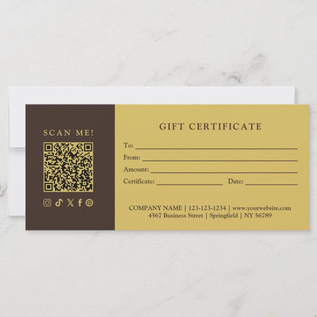 Certificat Cadeau Code QR pour Entreprise Simple M (Devant)