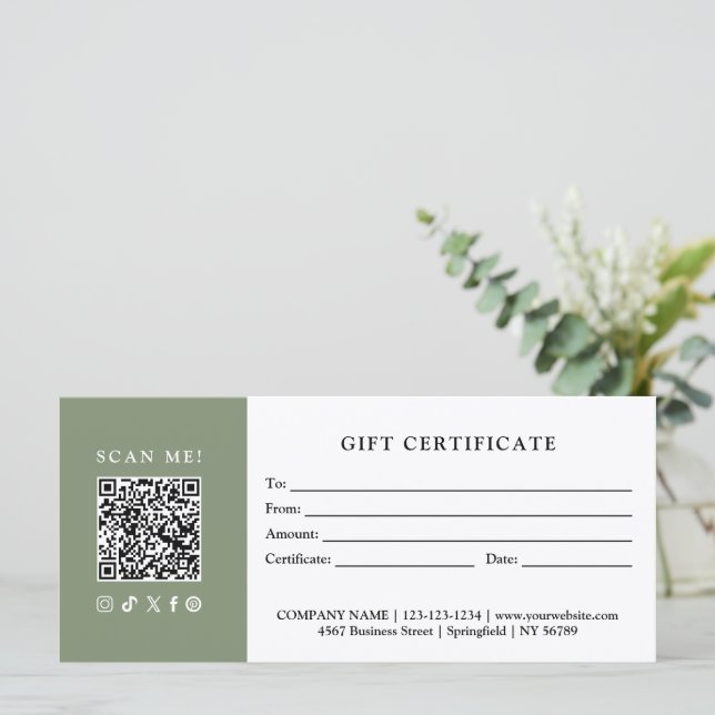 Certificat Cadeau Code QR pour Entreprise Simple M (Debout devant)